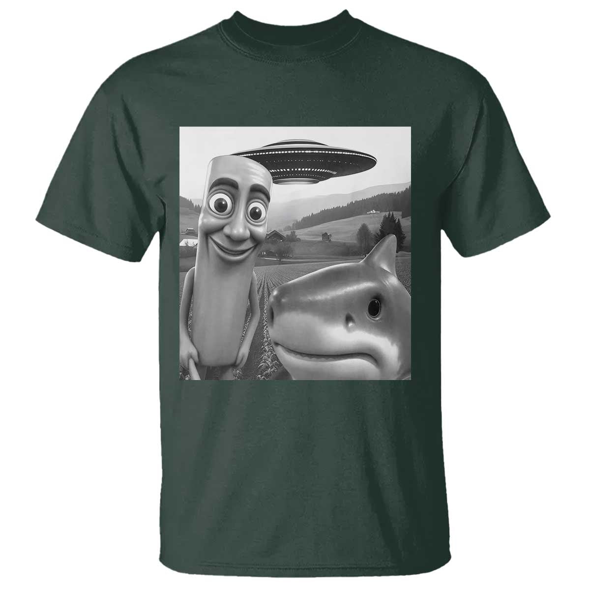 Funny Italian Brainrot Meme T Shirt Funny Tung Tung Tung Sahur Tralalero Tralala Selfie TS10 Dark Forest Green Print Your Wear