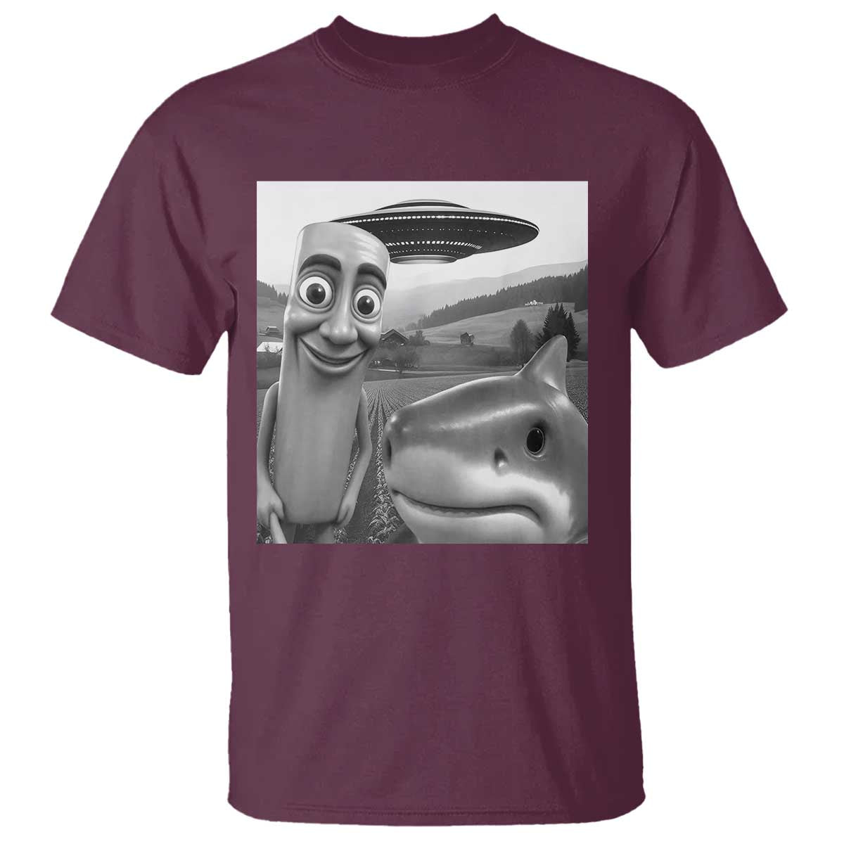 Funny Italian Brainrot Meme T Shirt Funny Tung Tung Tung Sahur Tralalero Tralala Selfie TS10 Maroon Print Your Wear