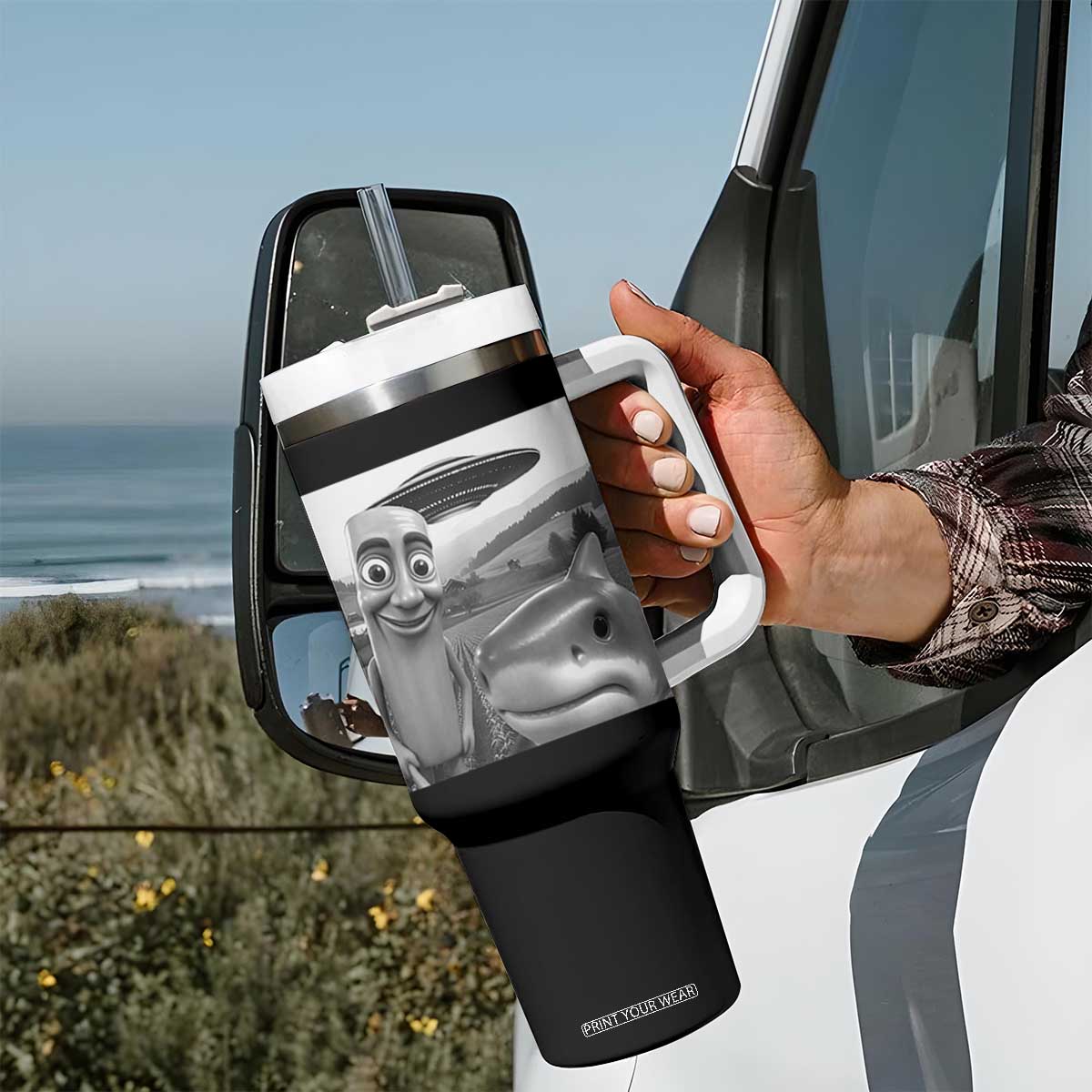 Funny Italian Brainrot Meme Tumbler With Handle Funny Tung Tung Tung Sahur Tralalero Tralala Selfie TS10 Print Your Wear
