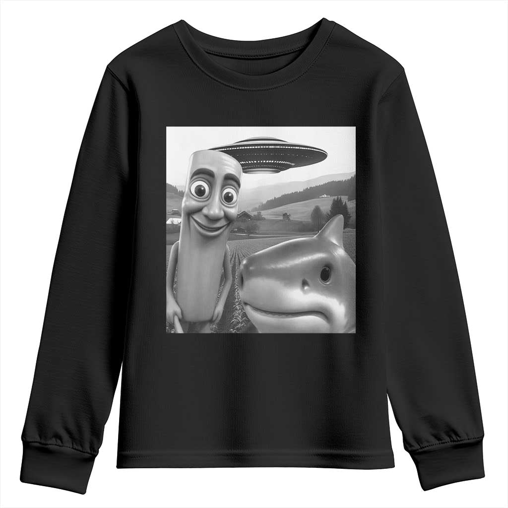 Funny Italian Brainrot Meme Youth Sweatshirt Funny Tung Tung Tung Sahur Tralalero Tralala Selfie TS10 Black Print Your Wear