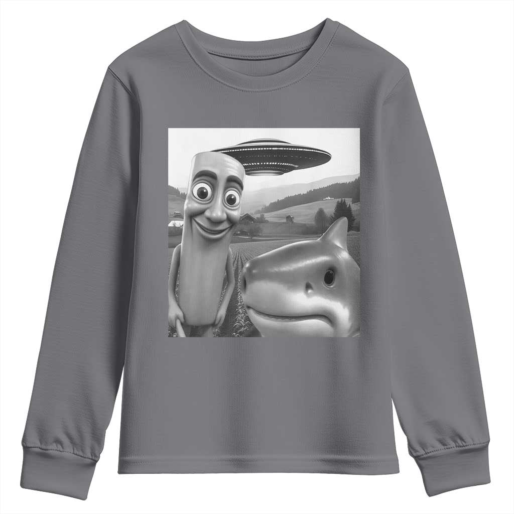 Funny Italian Brainrot Meme Youth Sweatshirt Funny Tung Tung Tung Sahur Tralalero Tralala Selfie TS10 Charcoal Print Your Wear