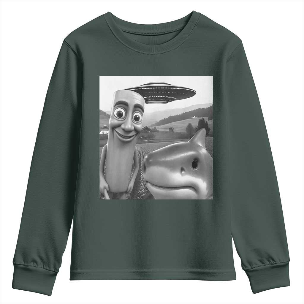 Funny Italian Brainrot Meme Youth Sweatshirt Funny Tung Tung Tung Sahur Tralalero Tralala Selfie TS10 Dark Forest Green Print Your Wear