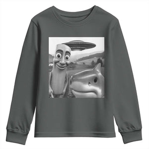 Funny Italian Brainrot Meme Youth Sweatshirt Funny Tung Tung Tung Sahur Tralalero Tralala Selfie TS10 Dark Heather Print Your Wear