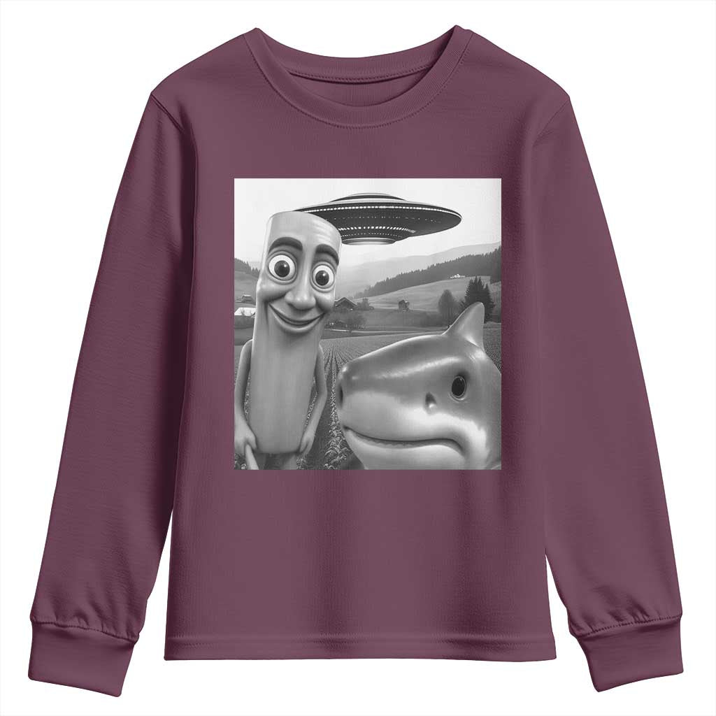 Funny Italian Brainrot Meme Youth Sweatshirt Funny Tung Tung Tung Sahur Tralalero Tralala Selfie TS10 Maroon Print Your Wear