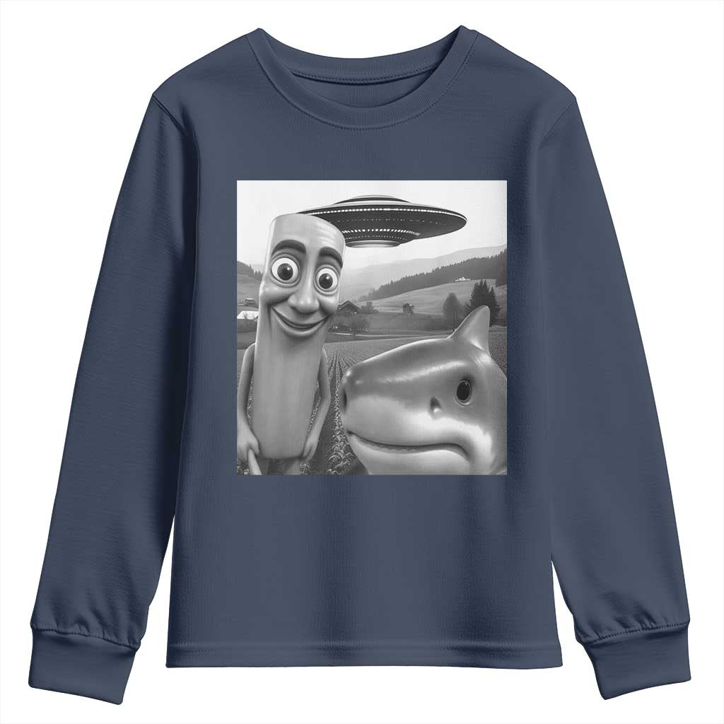 Funny Italian Brainrot Meme Youth Sweatshirt Funny Tung Tung Tung Sahur Tralalero Tralala Selfie TS10 Navy Print Your Wear