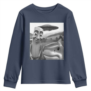 Funny Italian Brainrot Meme Youth Sweatshirt Funny Tung Tung Tung Sahur Tralalero Tralala Selfie TS10 Navy Print Your Wear
