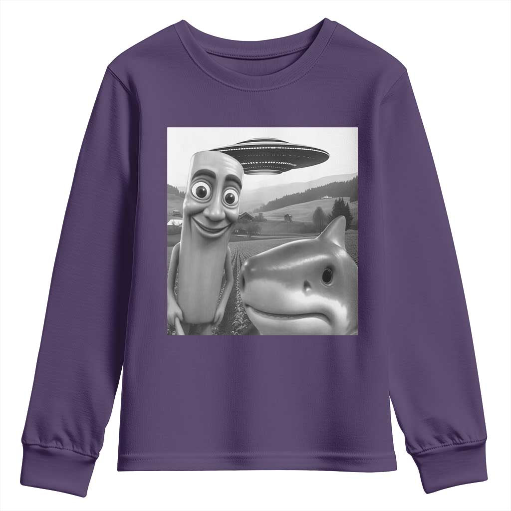 Funny Italian Brainrot Meme Youth Sweatshirt Funny Tung Tung Tung Sahur Tralalero Tralala Selfie TS10 Purple Print Your Wear