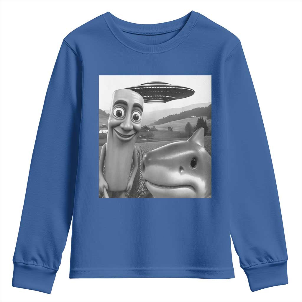 Funny Italian Brainrot Meme Youth Sweatshirt Funny Tung Tung Tung Sahur Tralalero Tralala Selfie TS10 Royal Blue Print Your Wear