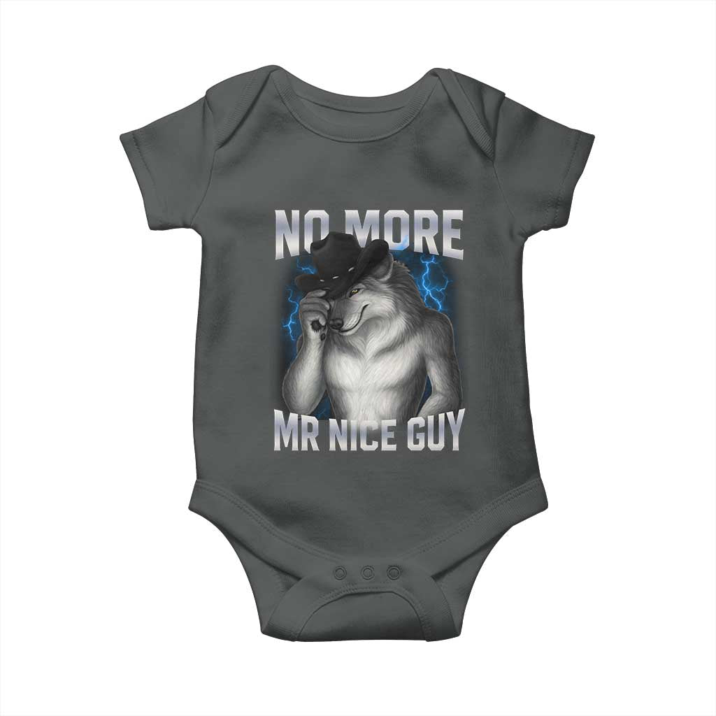 Funny Alpha Wolf Baby Onesie No More Mr Nice Guy Unhinged Brainrot Meme Vintage Bootleg TS10 Dark Heather Print Your Wear