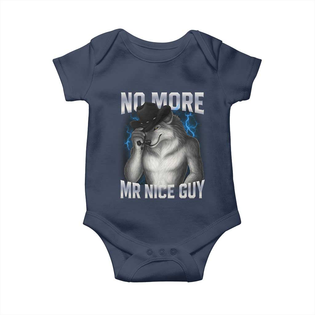 Funny Alpha Wolf Baby Onesie No More Mr Nice Guy Unhinged Brainrot Meme Vintage Bootleg TS10 Navy Print Your Wear