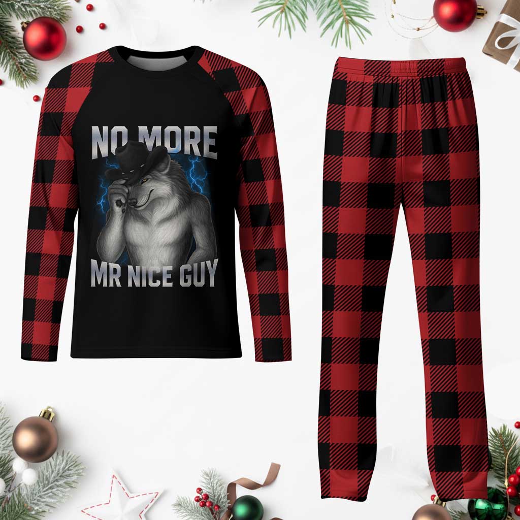 Funny Alpha Wolf Plaid Pajama Set No More Mr Nice Guy Unhinged Brainrot Meme Vintage Bootleg TS10 Buffalo Plaid Print Your Wear