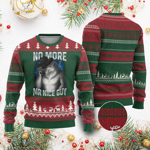 Funny Alpha Wolf Ugly Christmas Sweater No More Mr Nice Guy Unhinged Brainrot Meme Vintage Bootleg TS10 Red Green Print Your Wear