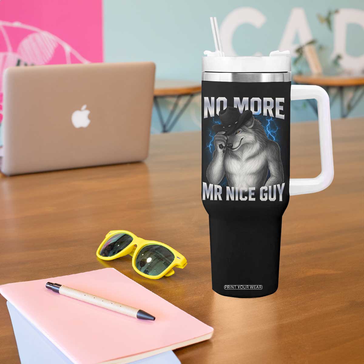 Funny Alpha Wolf Tumbler With Handle No More Mr Nice Guy Unhinged Brainrot Meme Vintage Bootleg TS10 Print Your Wear