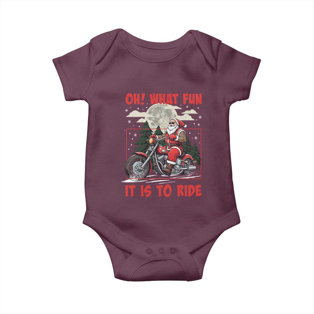Motorcycle Biker Santa Christmas Baby Onesie Oh What Fun It is To Ride TS10 Maroon Print Your Wear
