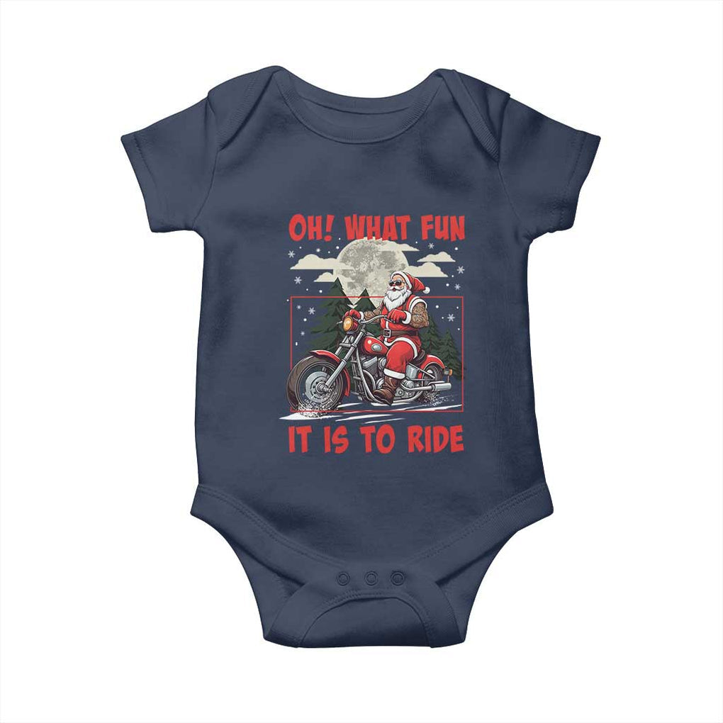 Motorcycle Biker Santa Christmas Baby Onesie Oh What Fun It is To Ride TS10 Navy Print Your Wear