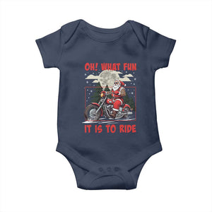 Motorcycle Biker Santa Christmas Baby Onesie Oh What Fun It is To Ride TS10 Navy Print Your Wear