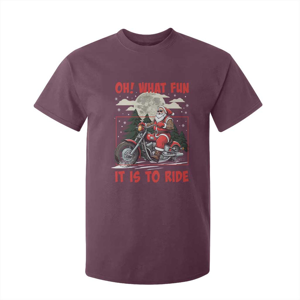 Motorcycle Biker Santa Christmas T Shirt For Kid Oh What Fun It is To Ride TS10 Maroon Print Your Wear