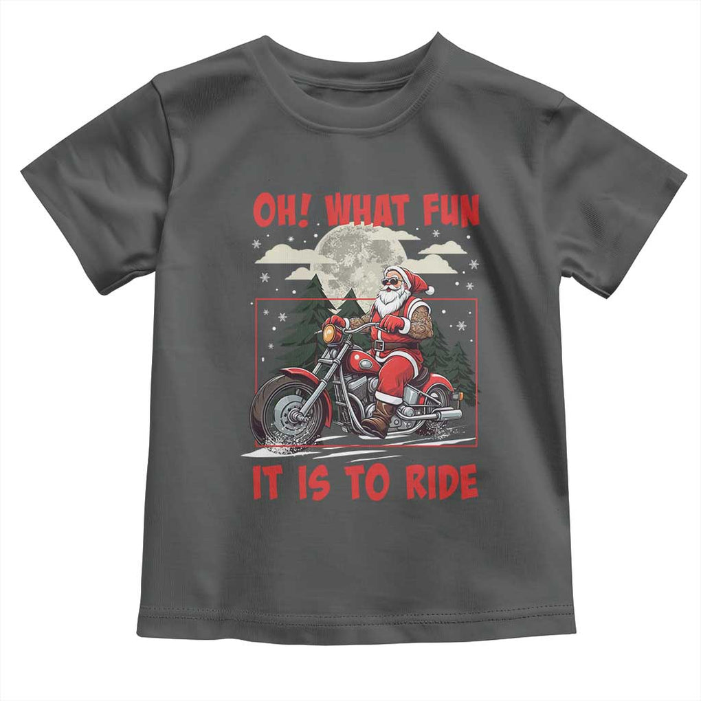 Motorcycle Biker Santa Christmas Toddler T Shirt Oh What Fun It is To Ride TS10 Dark Heather Print Your Wear