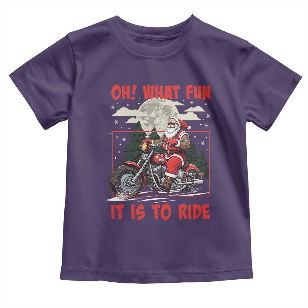 Motorcycle Biker Santa Christmas Toddler T Shirt Oh What Fun It is To Ride TS10 Purple Print Your Wear