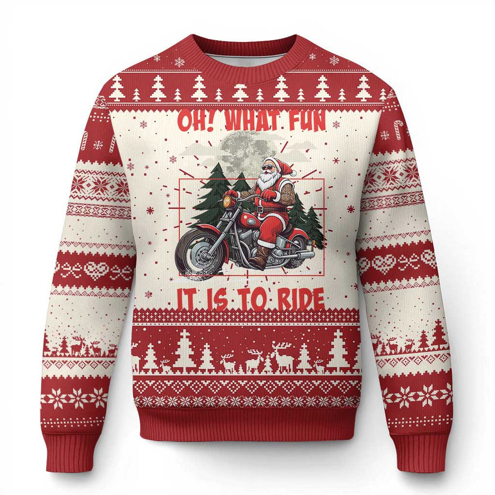 Motorcycle Biker Santa Xmas Ugly Christmas Sweater Oh What Fun It is To Ride TS10 Red Print Your Wear