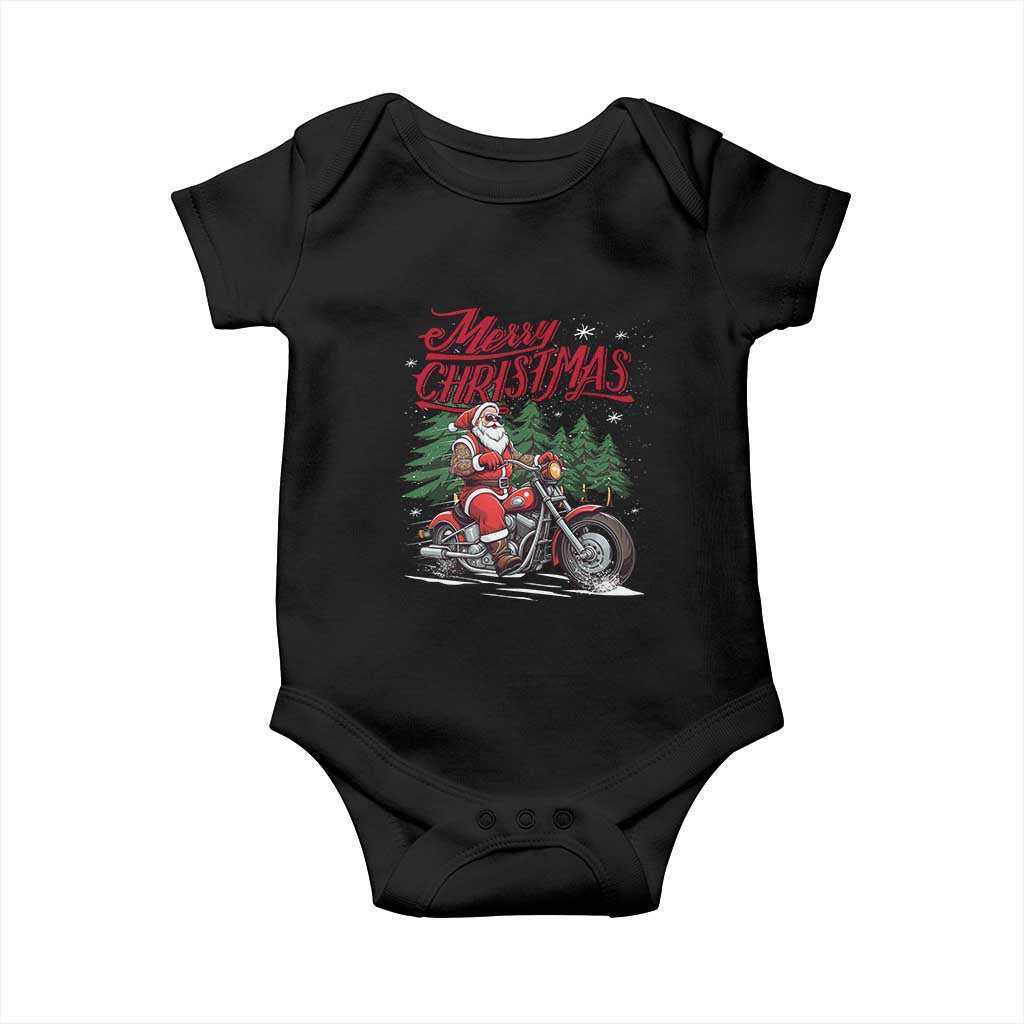 Christmas Motorcycle Santa Baby Onesie Funny Motorbike Rider Grandpa Merry Xmas TS10 Black Print Your Wear
