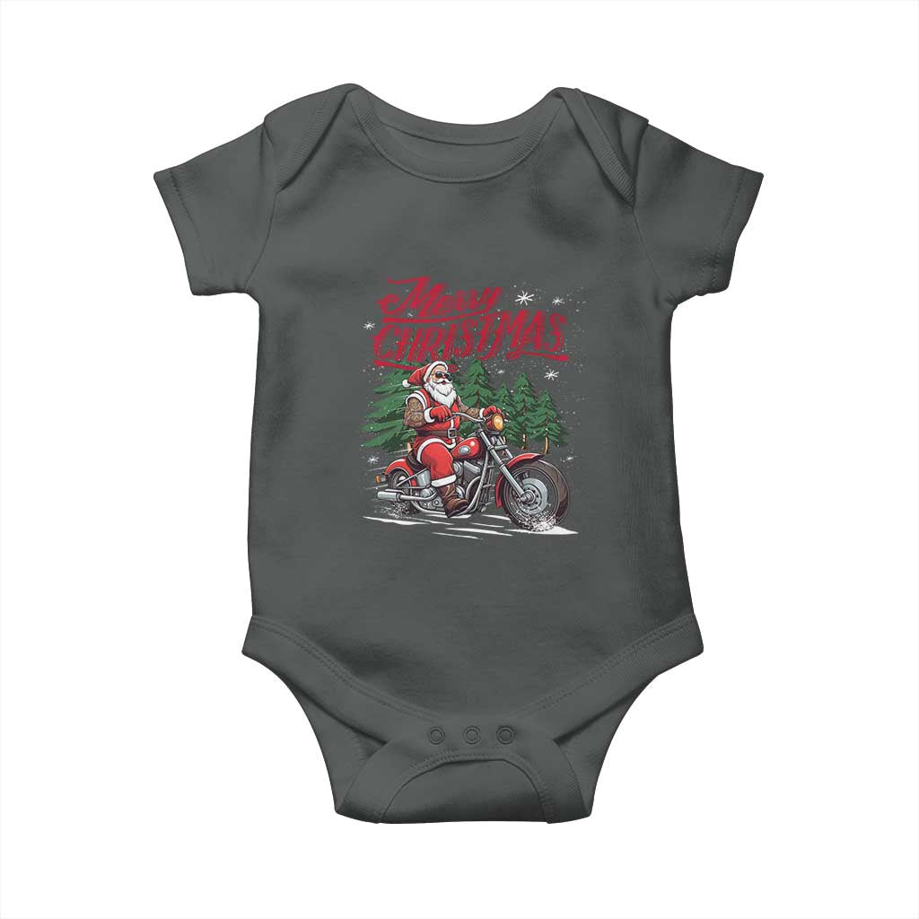 Christmas Motorcycle Santa Baby Onesie Funny Motorbike Rider Grandpa Merry Xmas TS10 Dark Heather Print Your Wear