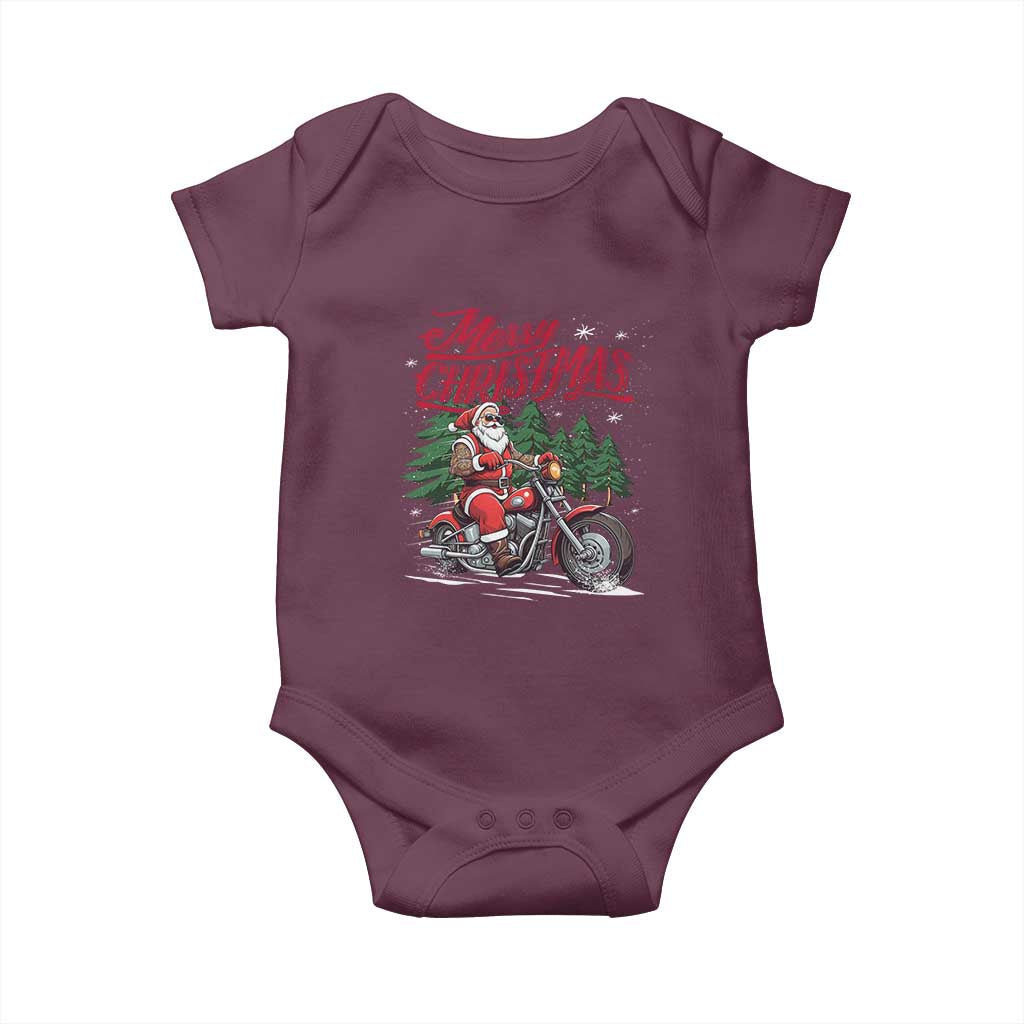 Christmas Motorcycle Santa Baby Onesie Funny Motorbike Rider Grandpa Merry Xmas TS10 Maroon Print Your Wear
