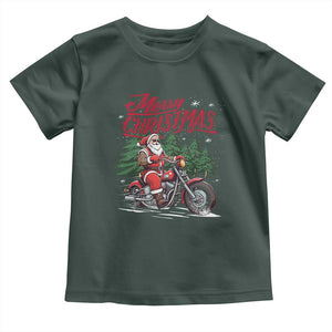 Christmas Motorcycle Santa Baby Shirt Funny Motorbike Rider Grandpa Merry Xmas TS10 Dark Forest Green Print Your Wear