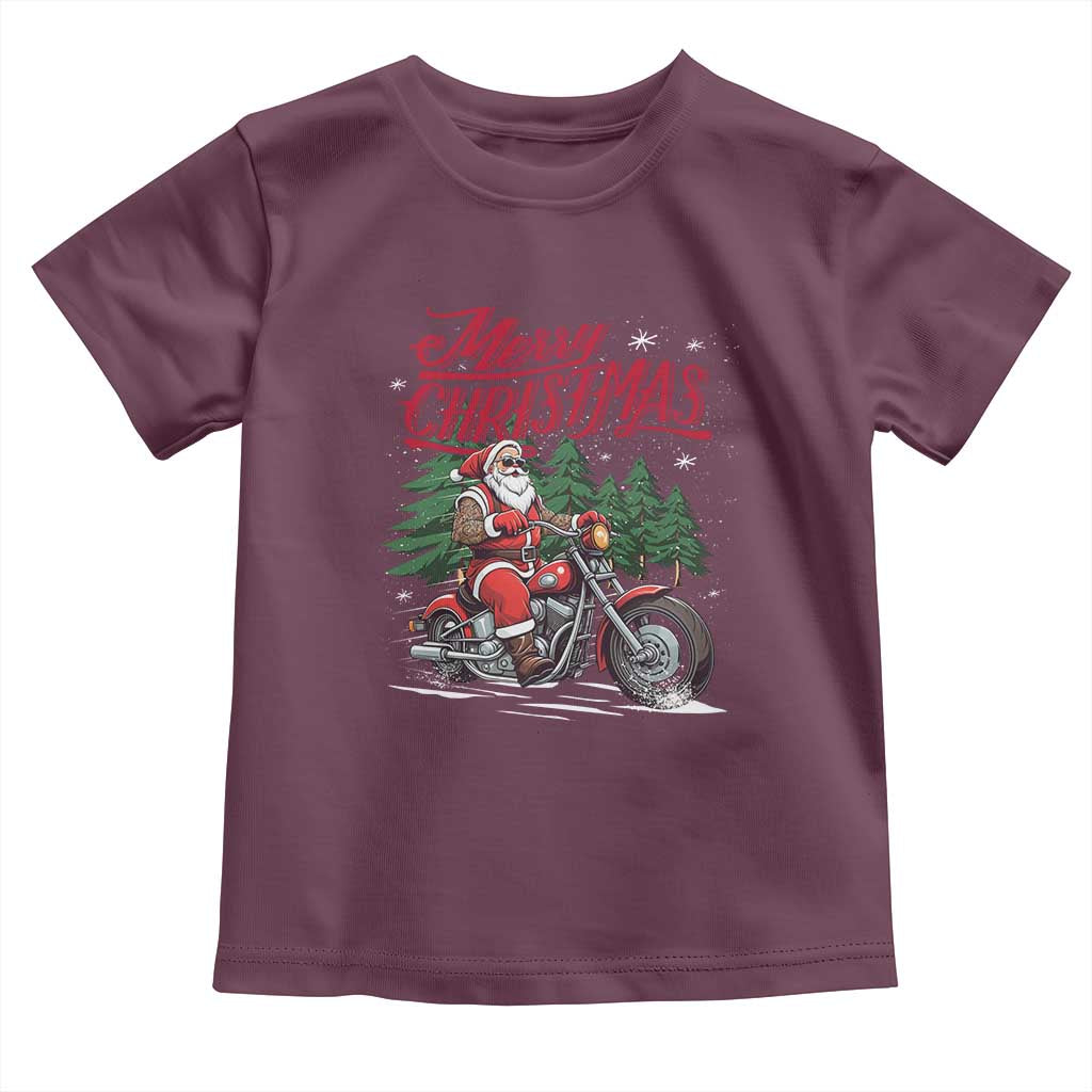 Christmas Motorcycle Santa Baby Shirt Funny Motorbike Rider Grandpa Merry Xmas TS10 Maroon Print Your Wear