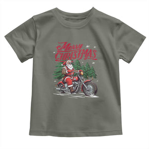 Christmas Motorcycle Santa Baby Shirt Funny Motorbike Rider Grandpa Merry Xmas TS10 Military Green Print Your Wear