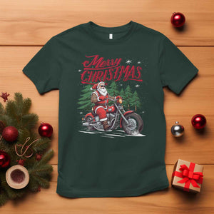 Christmas Motorcycle Santa T Shirt Funny Motorbike Rider Grandpa Merry Xmas TS10 Dark Forest Green Print Your Wear