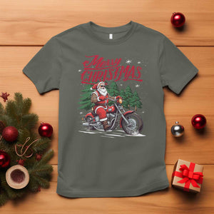 Christmas Motorcycle Santa T Shirt Funny Motorbike Rider Grandpa Merry Xmas TS10 Military Green Print Your Wear