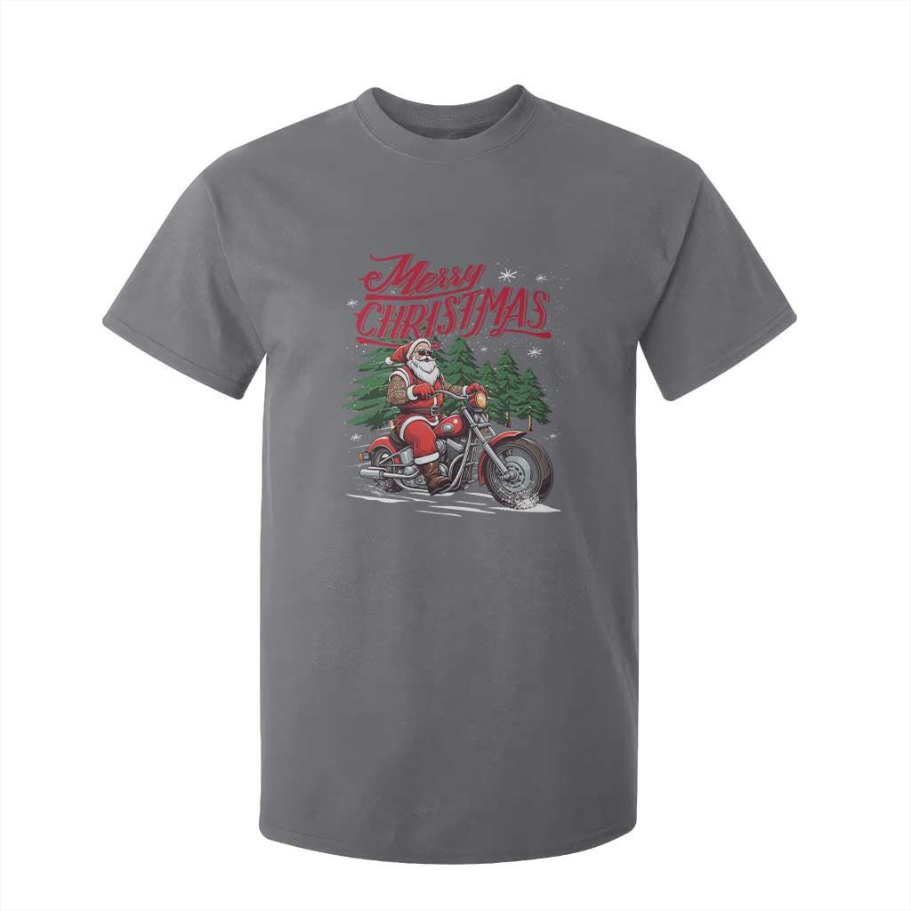 Christmas Motorcycle Santa T Shirt For Kid Funny Motorbike Rider Grandpa Merry Xmas TS10 Charcoal Print Your Wear