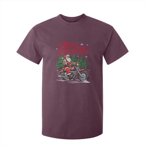 Christmas Motorcycle Santa T Shirt For Kid Funny Motorbike Rider Grandpa Merry Xmas TS10 Maroon Print Your Wear