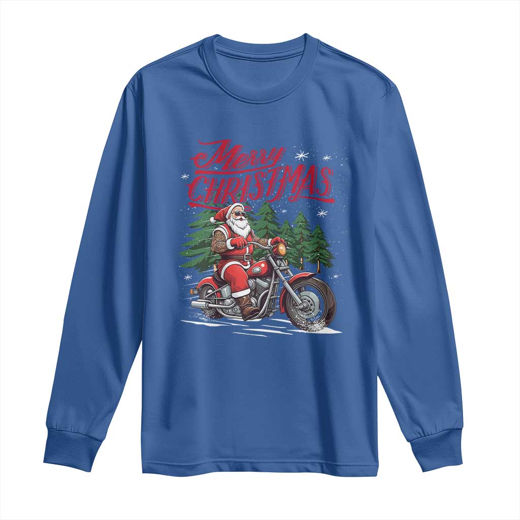 Christmas Motorcycle Santa Long Sleeve Shirt Funny Motorbike Rider Grandpa Merry Xmas TS10 Royal Blue Print Your Wear