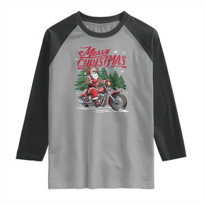 Christmas Motorcycle Santa Raglan Shirt Funny Motorbike Rider Grandpa Merry Xmas TS10 Sport Gray Black Print Your Wear