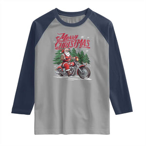 Christmas Motorcycle Santa Raglan Shirt Funny Motorbike Rider Grandpa Merry Xmas TS10 Sport Gray Navy Print Your Wear