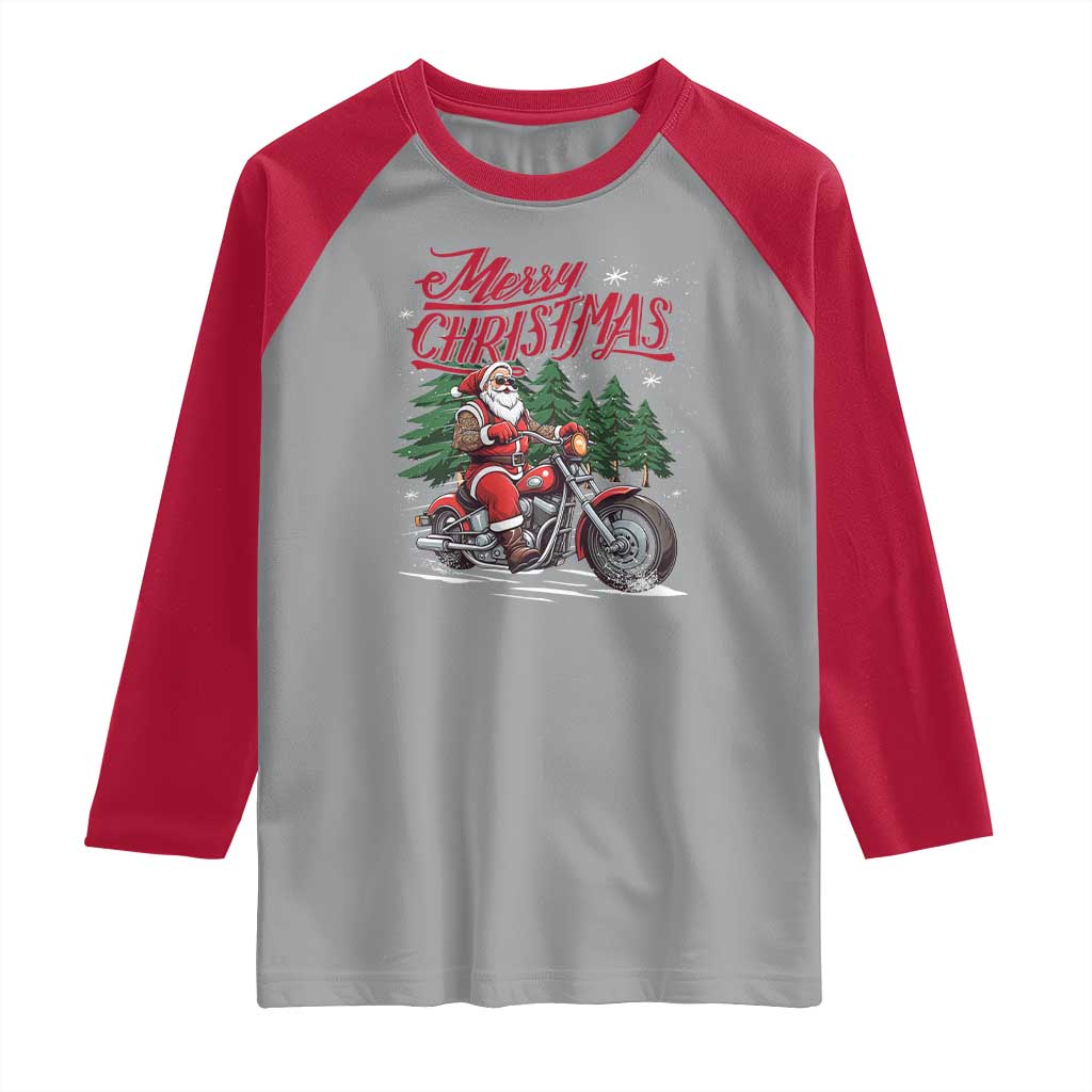 Christmas Motorcycle Santa Raglan Shirt Funny Motorbike Rider Grandpa Merry Xmas TS10 Sport Gray Red Print Your Wear