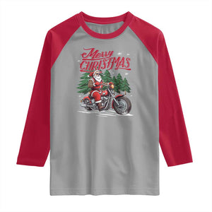 Christmas Motorcycle Santa Raglan Shirt Funny Motorbike Rider Grandpa Merry Xmas TS10 Sport Gray Red Print Your Wear