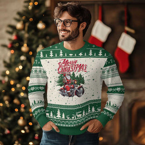 Christmas Motorcycle Santa Ugly Christmas Sweater Funny Motorbike Rider Grandpa Merry Xmas TS10 Green Print Your Wear