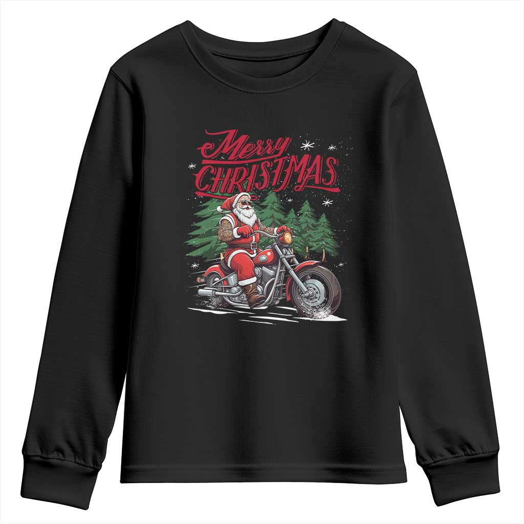 Christmas Motorcycle Santa Youth Sweatshirt Funny Motorbike Rider Grandpa Merry Xmas TS10 Black Print Your Wear