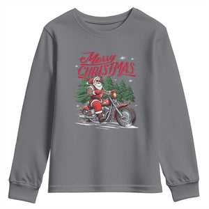 Christmas Motorcycle Santa Youth Sweatshirt Funny Motorbike Rider Grandpa Merry Xmas TS10 Charcoal Print Your Wear