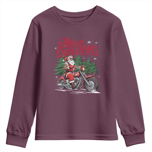 Christmas Motorcycle Santa Youth Sweatshirt Funny Motorbike Rider Grandpa Merry Xmas TS10 Maroon Print Your Wear