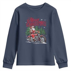 Christmas Motorcycle Santa Youth Sweatshirt Funny Motorbike Rider Grandpa Merry Xmas TS10 Navy Print Your Wear