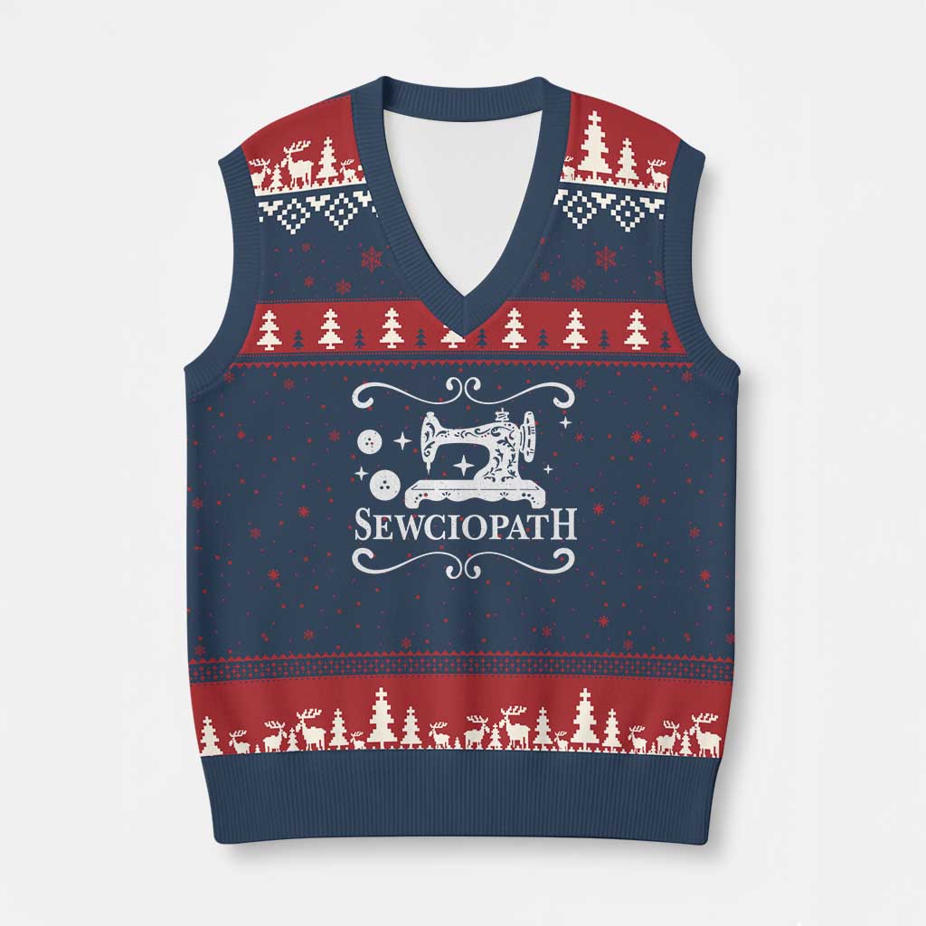 Sewing Lover V-Neck Knit Sweater Vest Sewciopath Quilter Gift TS10 Navy Red Print Your Wear