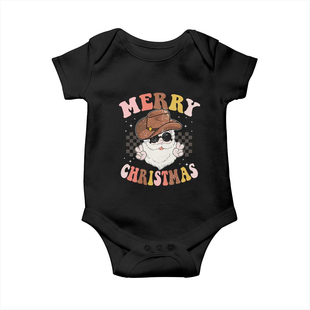 Christmas Cowboy Baby Onesie Vintage 90s Western Groovy Santa Claus Xmas Vibes TS10 Black Print Your Wear