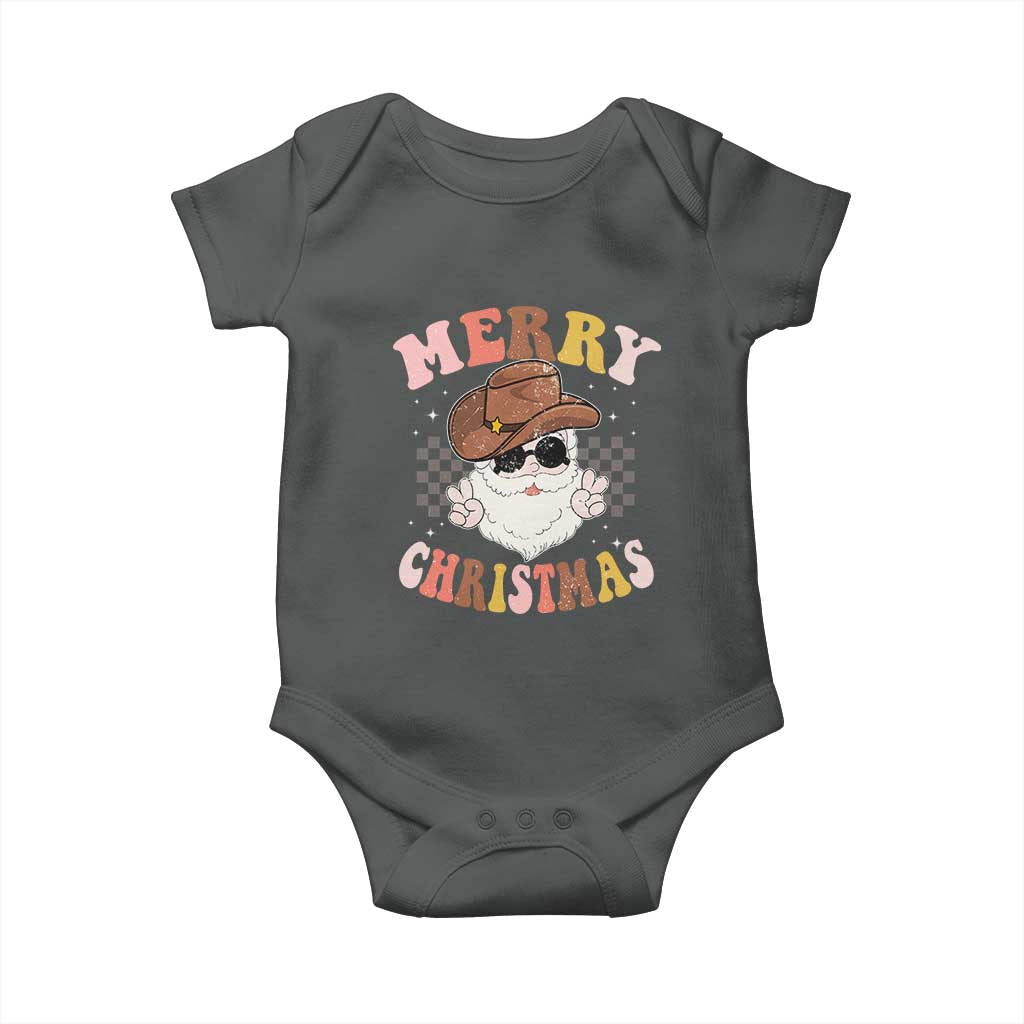 Christmas Cowboy Baby Onesie Vintage 90s Western Groovy Santa Claus Xmas Vibes TS10 Dark Heather Print Your Wear