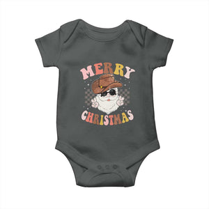 Christmas Cowboy Baby Onesie Vintage 90s Western Groovy Santa Claus Xmas Vibes TS10 Dark Heather Print Your Wear