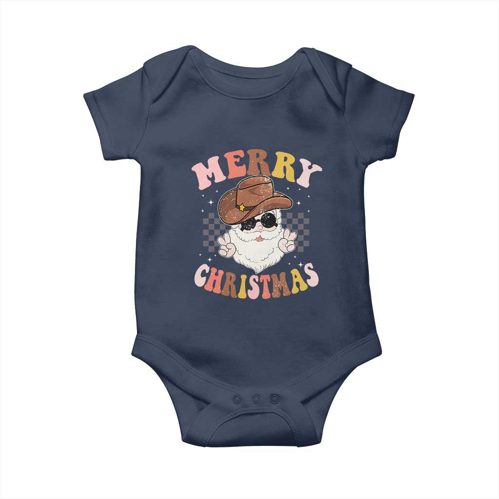 Christmas Cowboy Baby Onesie Vintage 90s Western Groovy Santa Claus Xmas Vibes TS10 Navy Print Your Wear