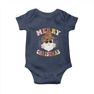 Christmas Cowboy Baby Onesie Vintage 90s Western Groovy Santa Claus Xmas Vibes TS10 Navy Print Your Wear